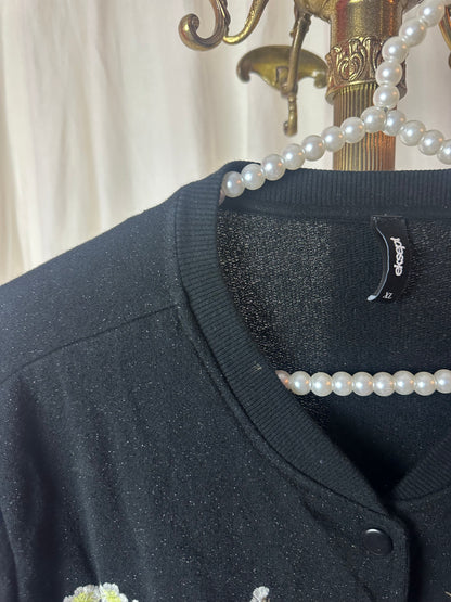 Jas Eksept bomber borduursels zwart,zachtgeel maat XL
