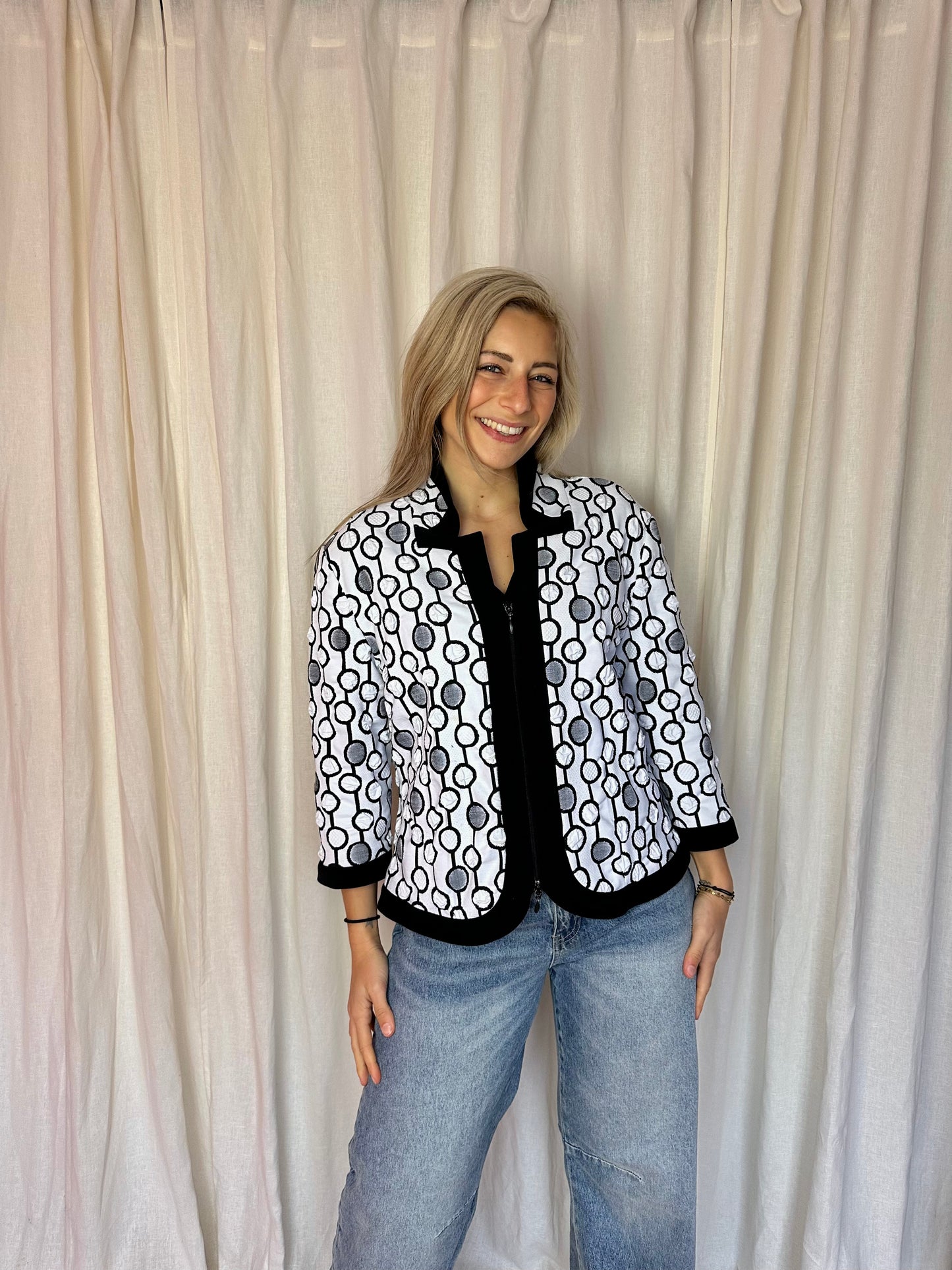 Jas Joseph Ribkoff geometrische print cirkels wit,zwart maat 46