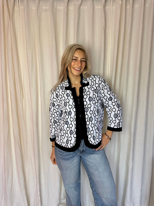 Jas Joseph Ribkoff geometrische print cirkels wit,zwart maat 46