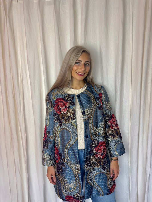 Jas Joy Couture jacquard blauw maat L