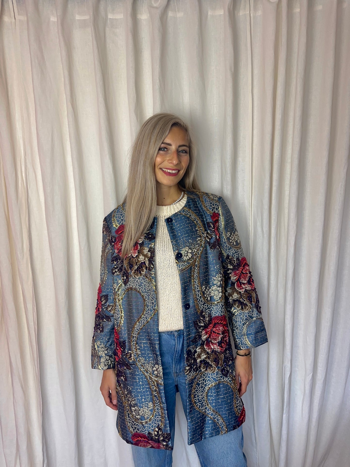 Jas Joy Couture jacquard blauw maat L