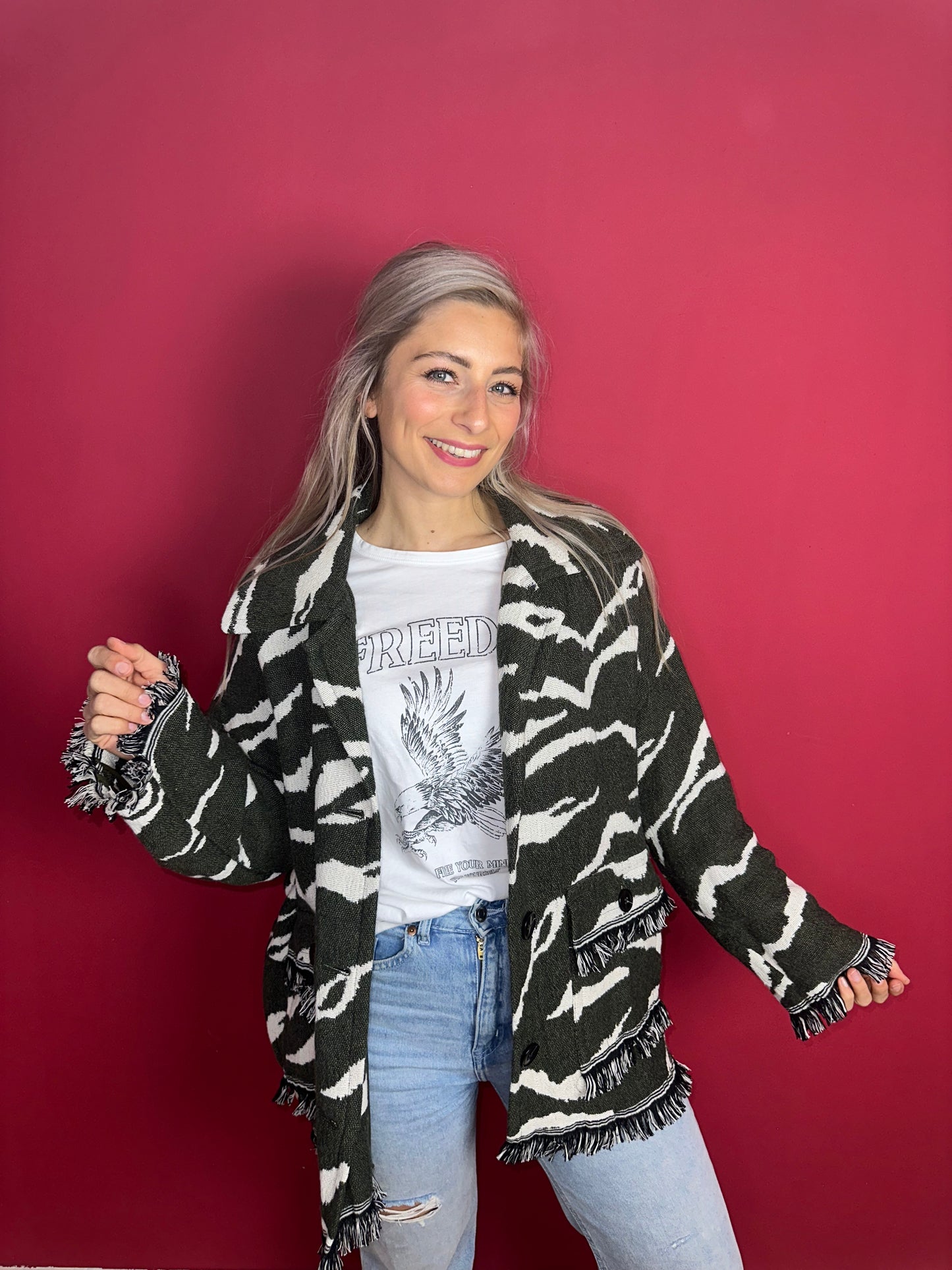 Jas Lala Berlin zebraprint legergroen - Maat M/L