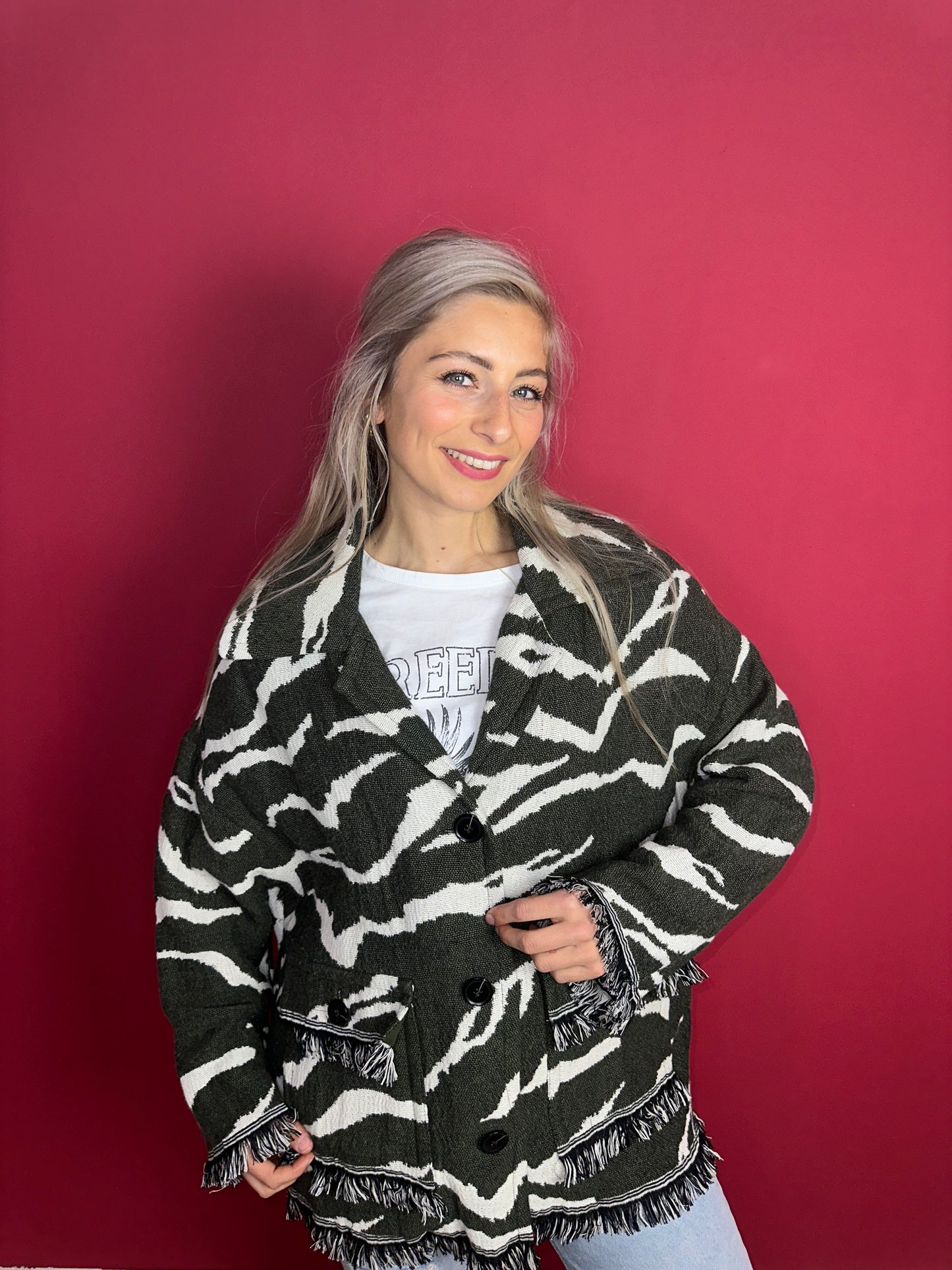 Jas Lala Berlin zebraprint legergroen - Maat M/L