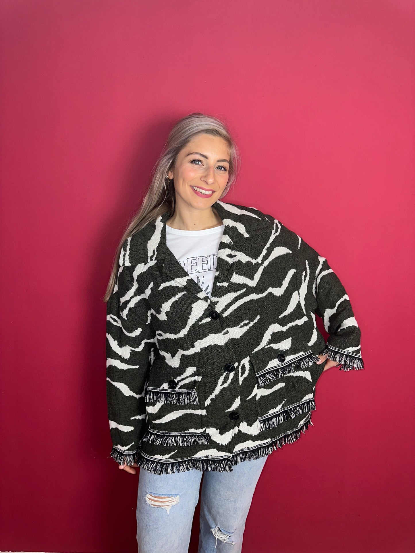 Jas Lala Berlin zebraprint legergroen - Maat M/L