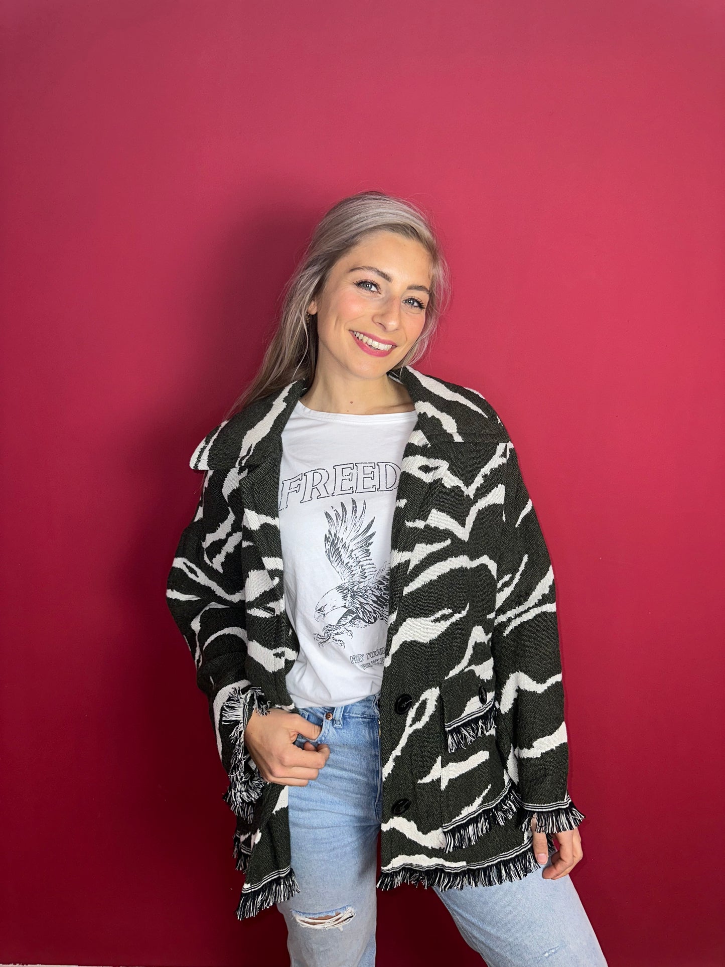 Jas Lala Berlin zebraprint legergroen - Maat M/L