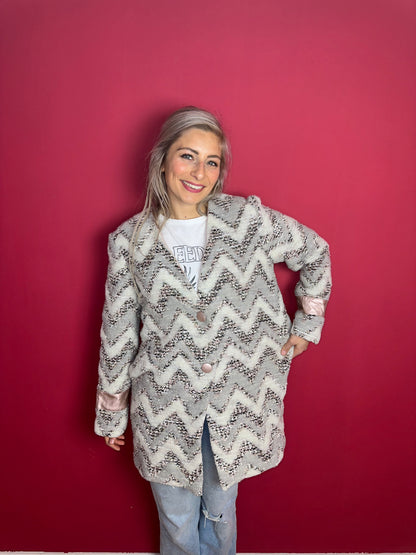 Jas Rinascimento zigzag grijs/lichtroze - Maat XL