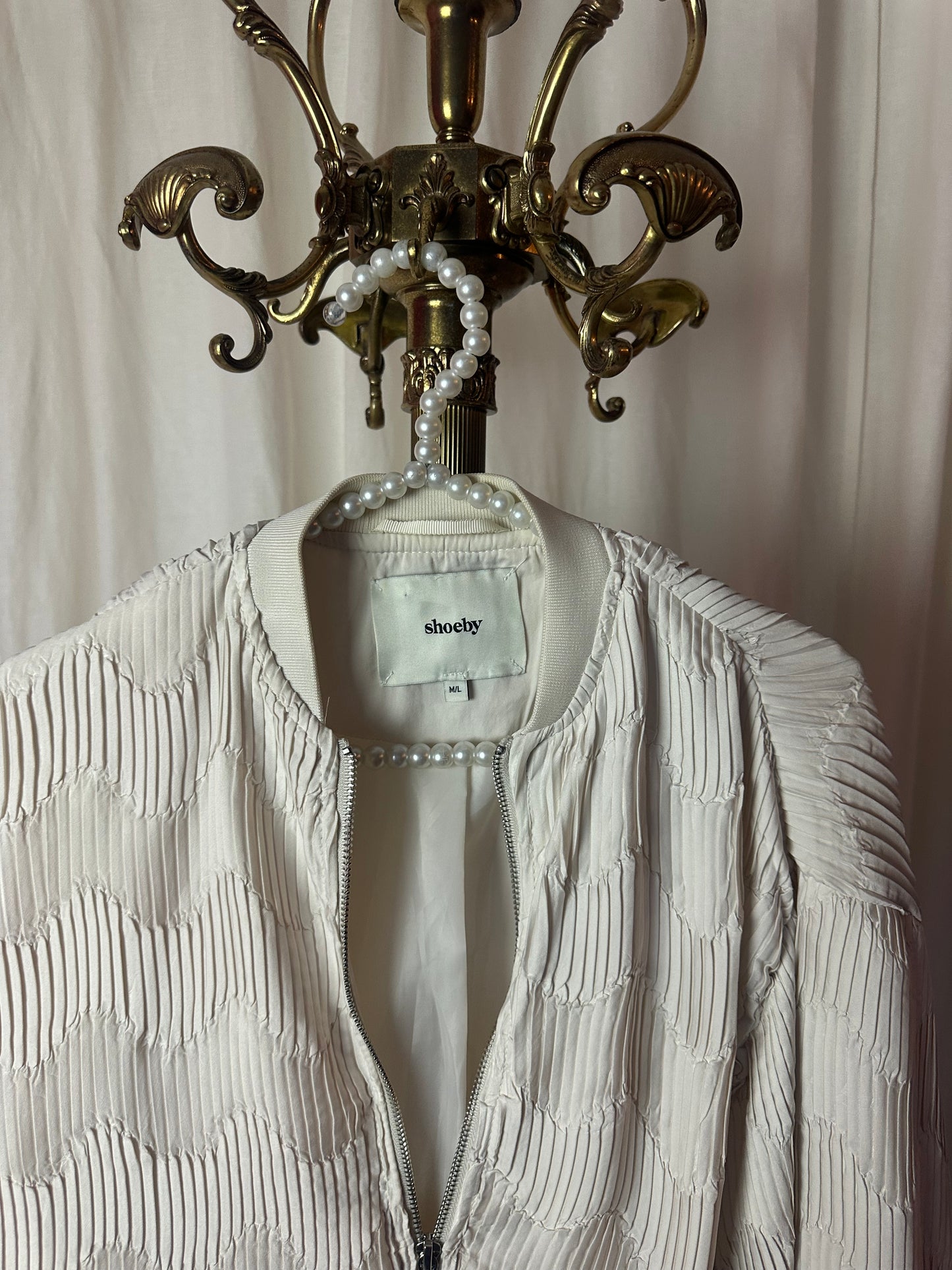 Jas Shoeby bomber Satin pleated beige maat M/L