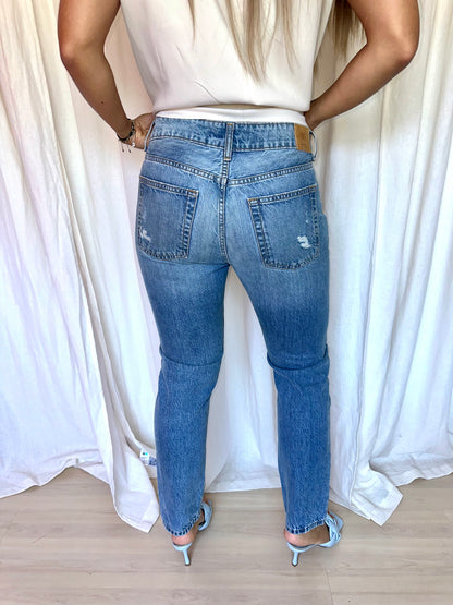 Jeans Bershka blauw damaged maat 38