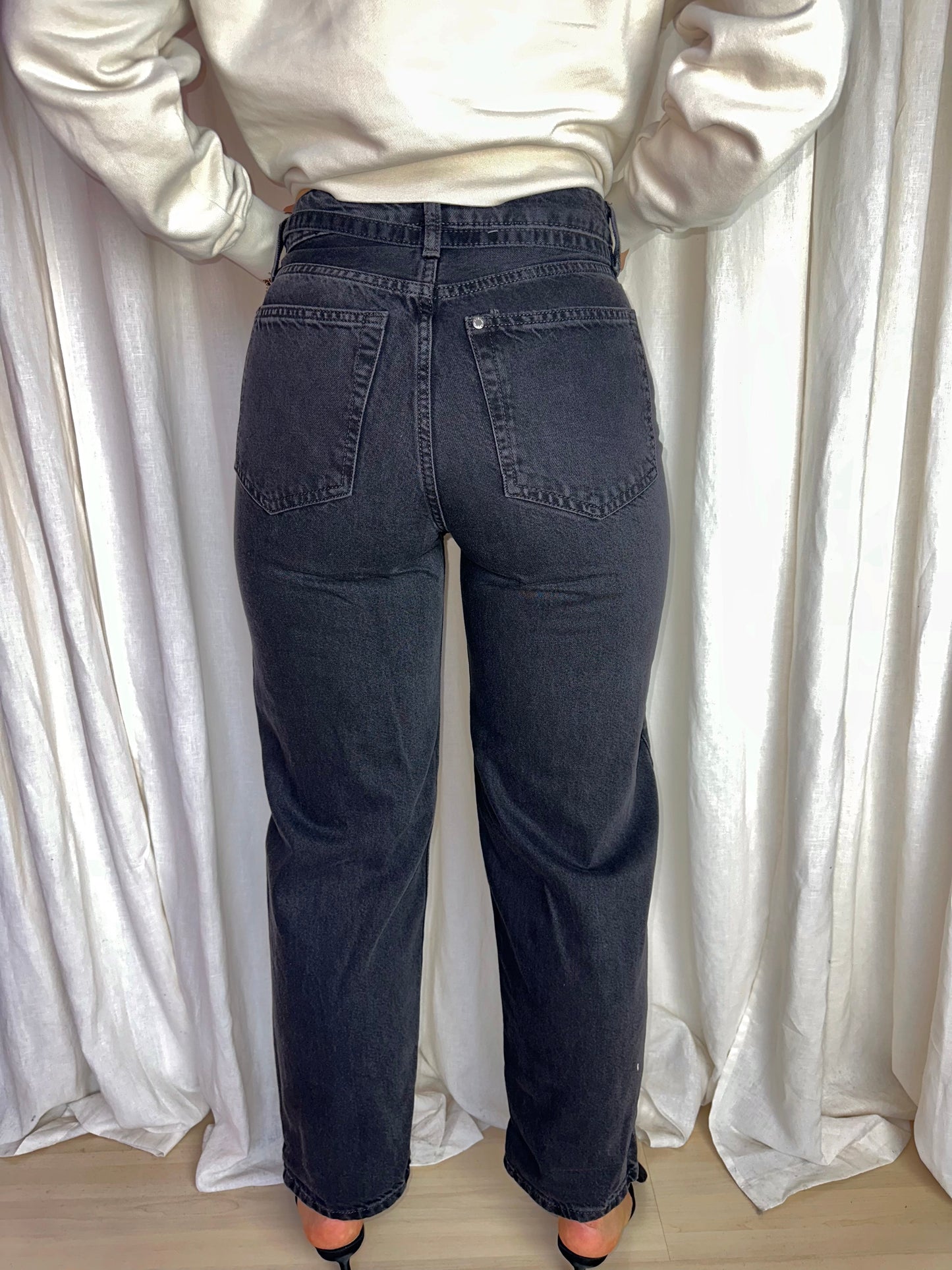 Jeans H&M baggy loose fit donkergrijs maat 32