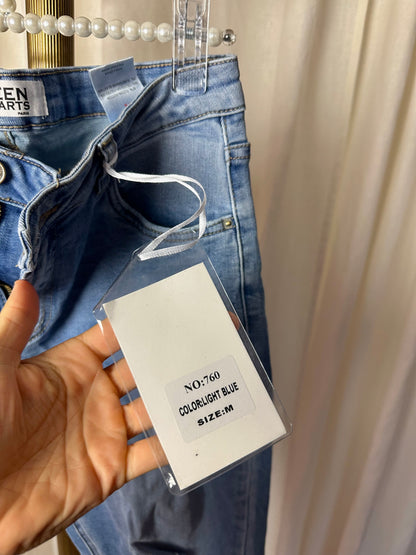 Jeans Queen Hearts damaged lichtblauw maat M