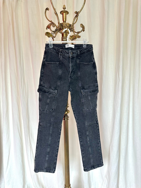 Jeans Zara cargo zwart maat XS