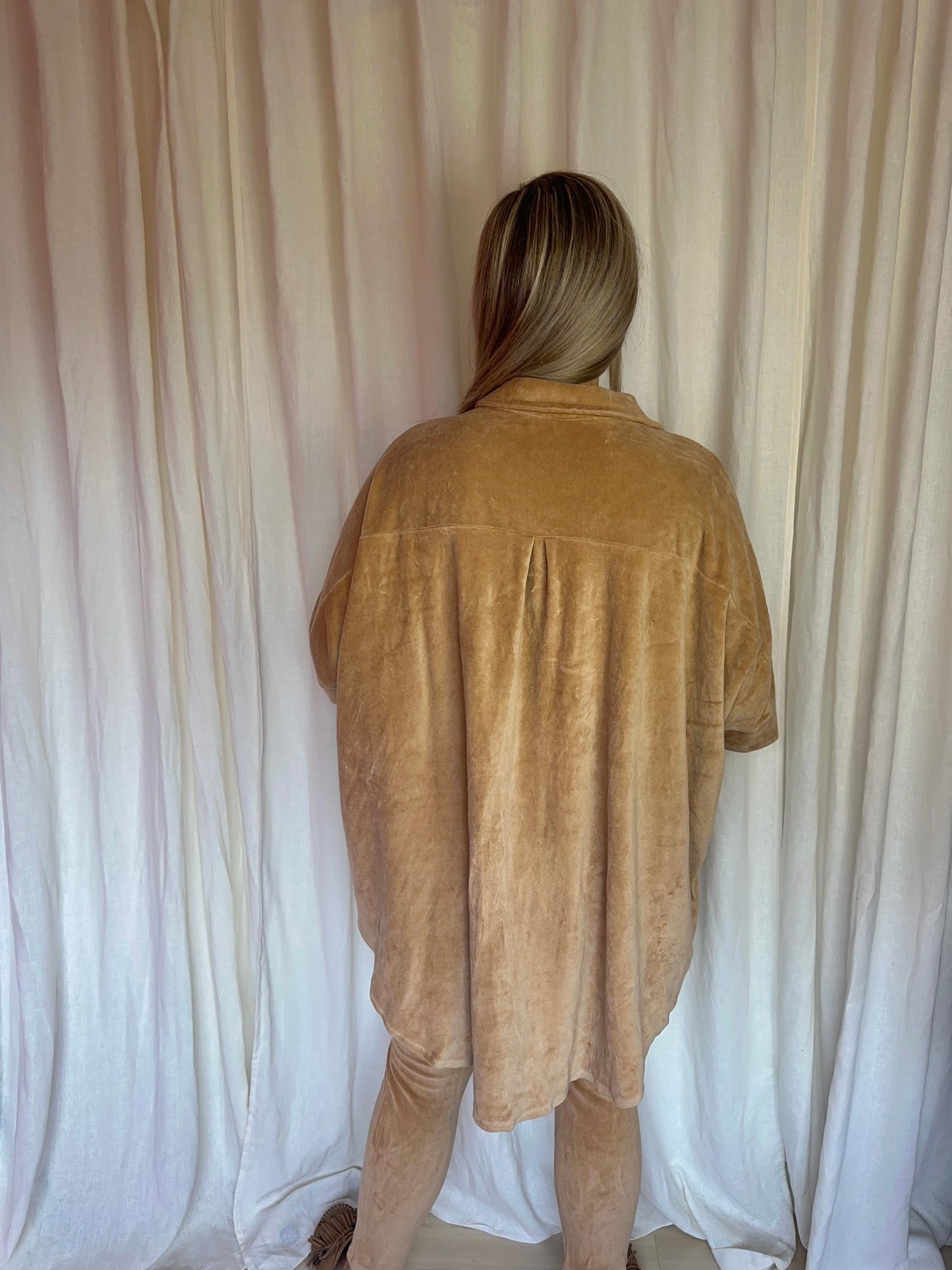 Joggingsset (Broek+Blouse) fluweellook camel onesize