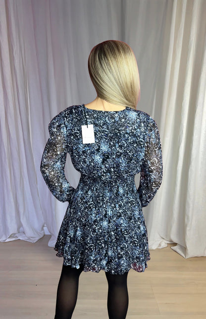 Jurk Berenice print zwart lichtblauw maat L