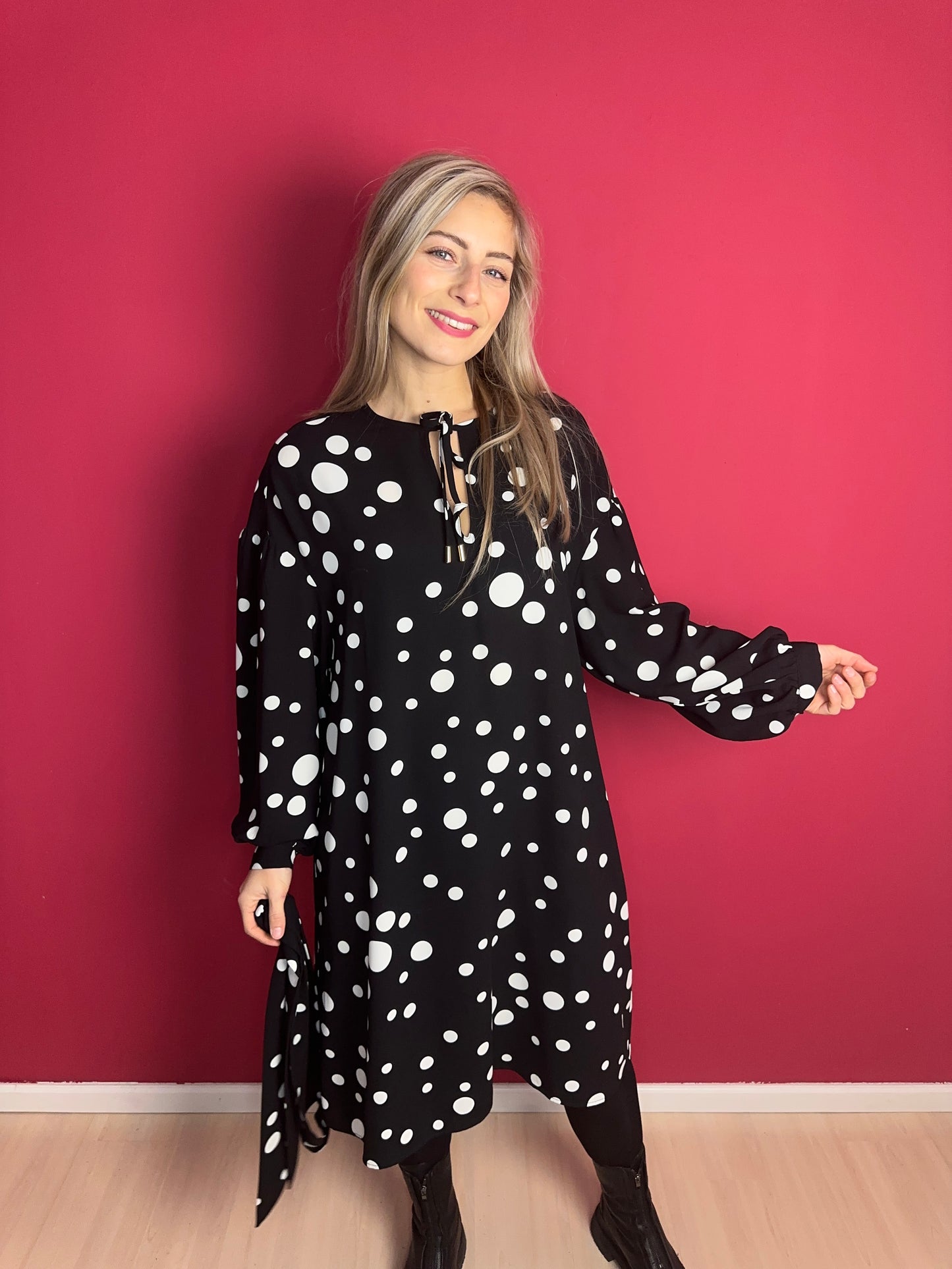 Jurk Claes Iversen polkadot zwart/wit - Maat 42