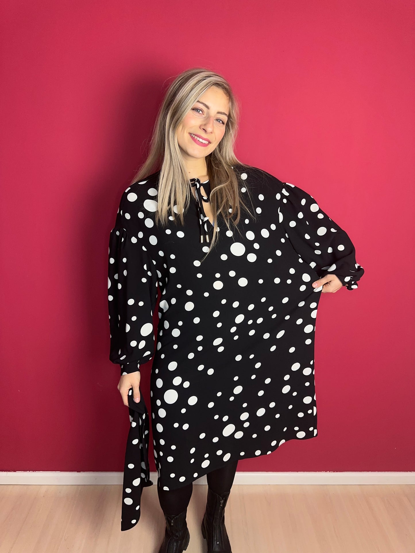 Jurk Claes Iversen polkadot zwart/wit - Maat 42