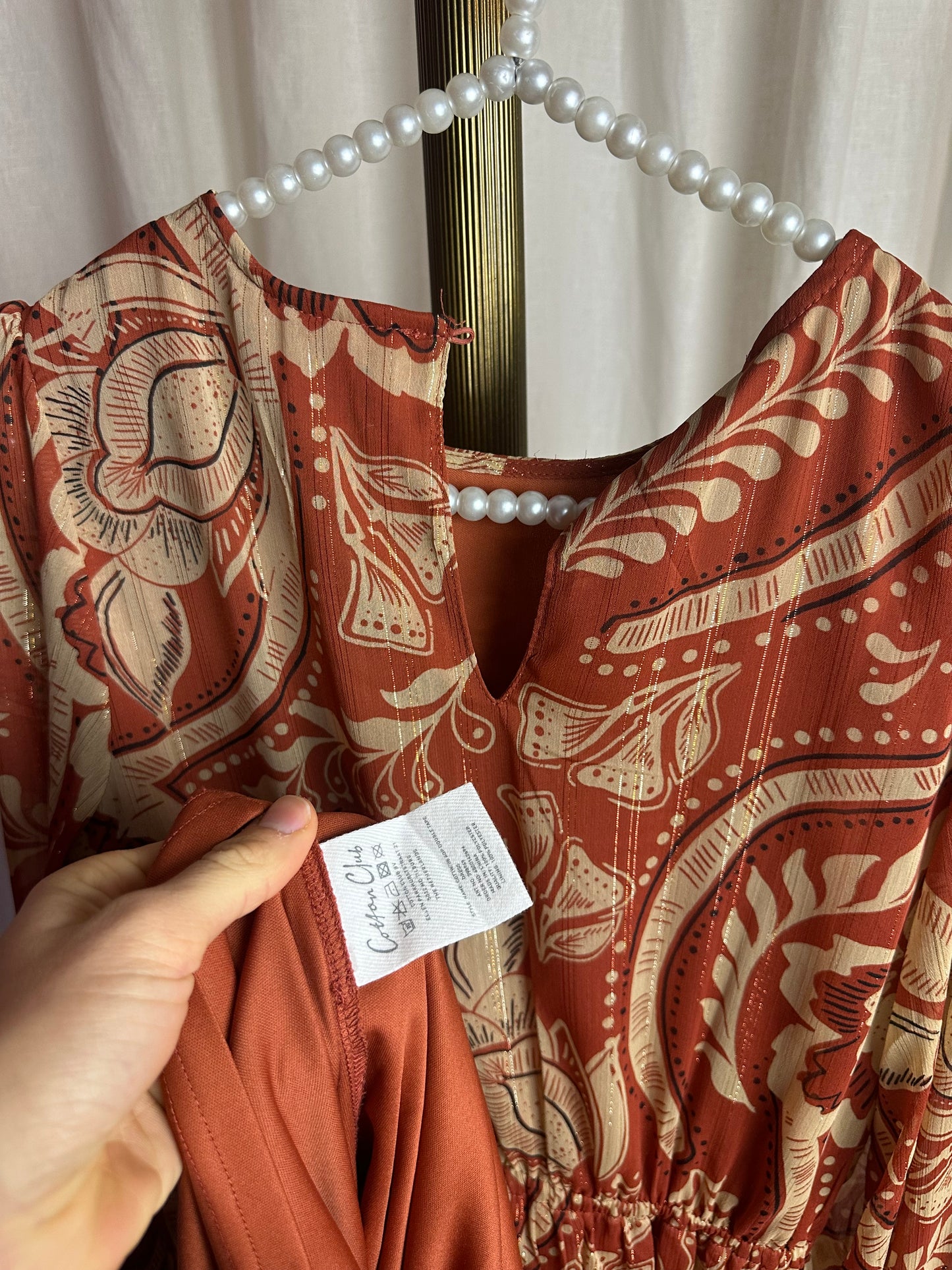 Jurk Cotton Club boho print roestbruin,beige maat XS