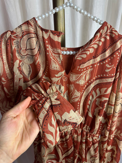 Jurk Cotton Club boho print roestbruin,beige maat XS