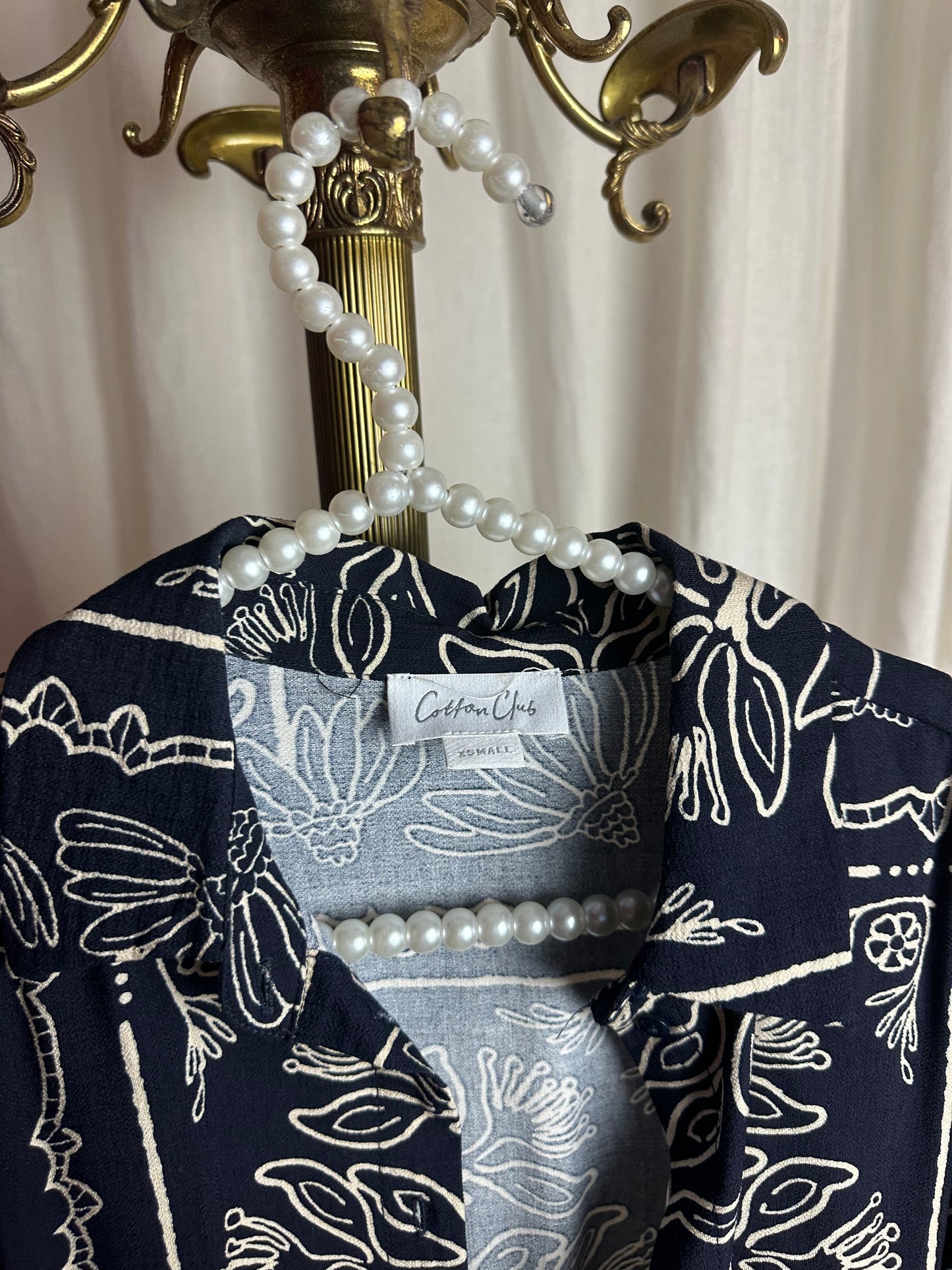 Jurk Cotton Club print donkerblauw,crème maat XS