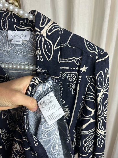 Jurk Cotton Club print donkerblauw,crème maat XS
