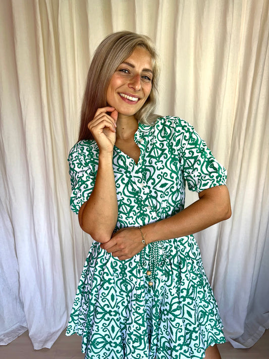 Jurk Defacto Woman print groen,wit maat 36