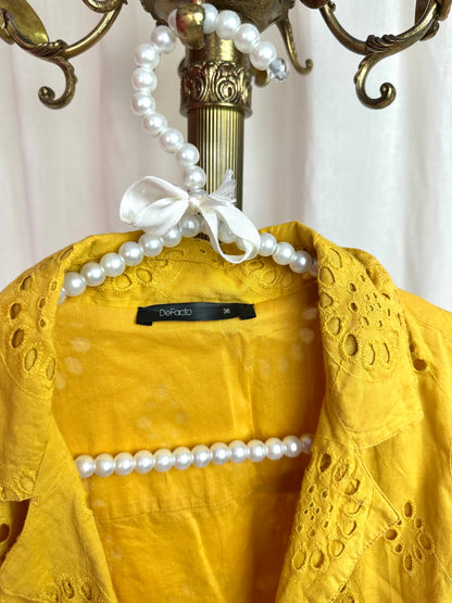 Jurk Defacto broderie okergeel maat 36