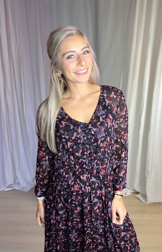 Jurk IRO maxi print zwart,meerkleurig maat M