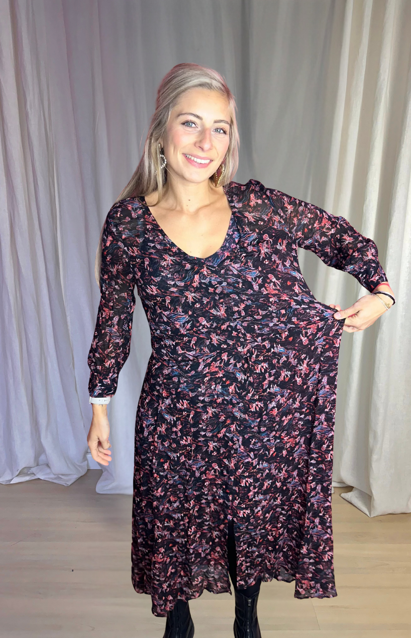 Jurk IRO maxi print zwart,meerkleurig maat M