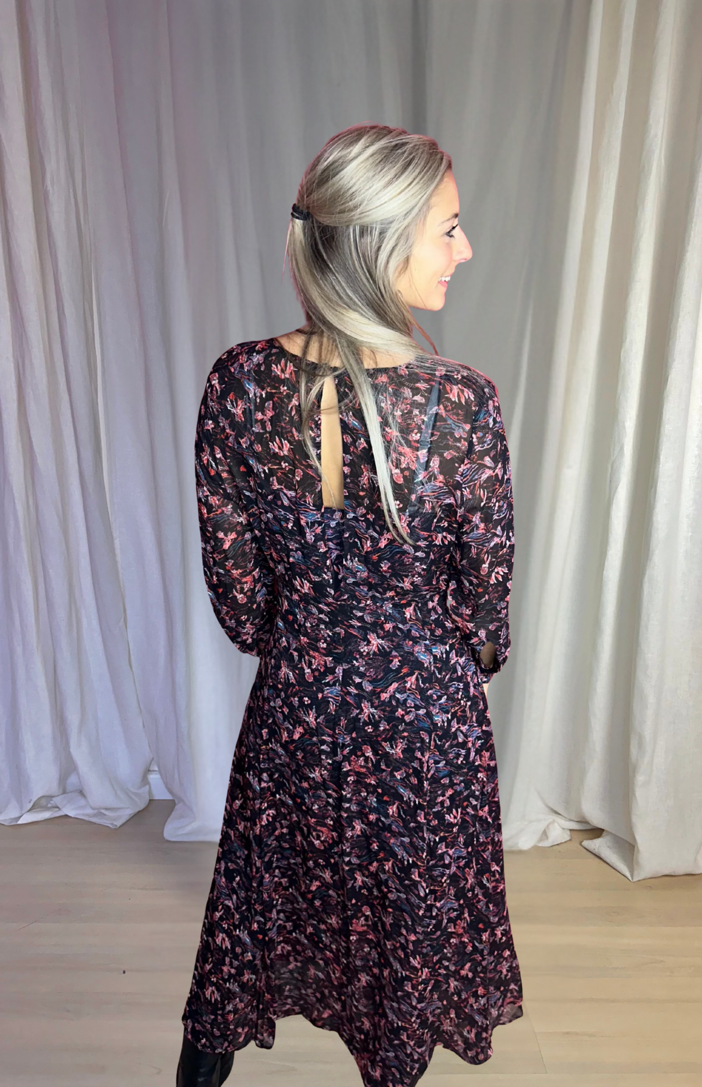 Jurk IRO maxi print zwart,meerkleurig maat M