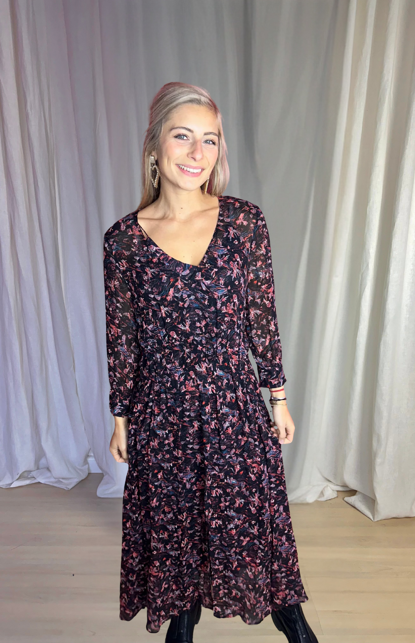 Jurk IRO maxi print zwart,meerkleurig maat M