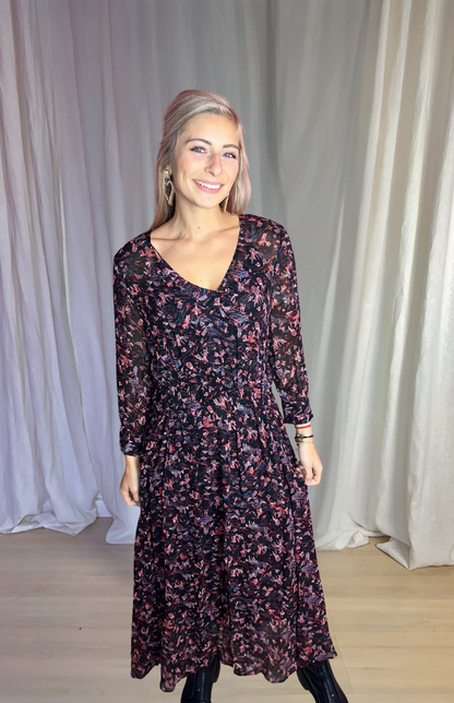 Jurk IRO maxi print zwart,meerkleurig maat M