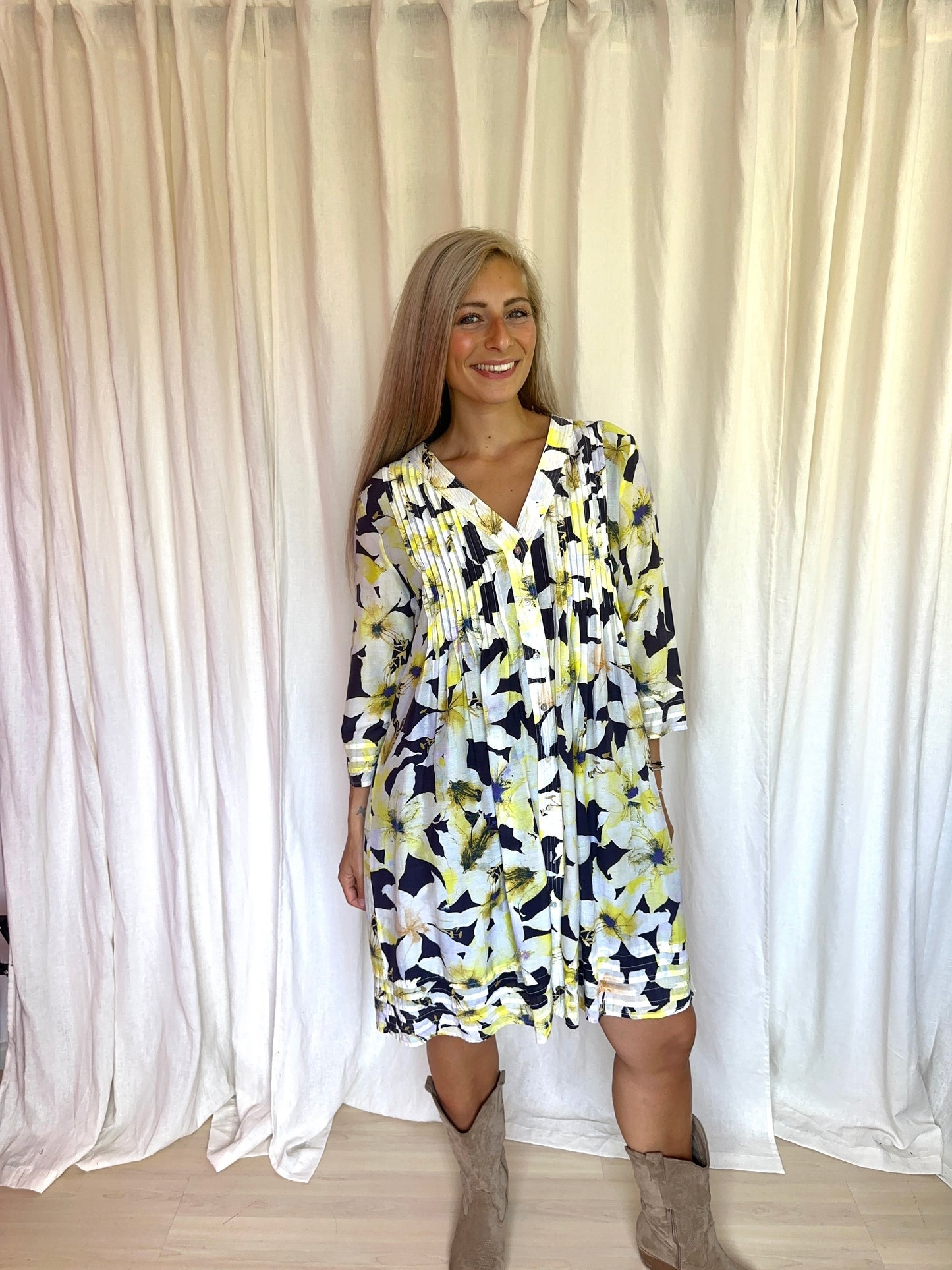 Jurk Joseph Janard bloemenprint geel,donkerblauw maat 40