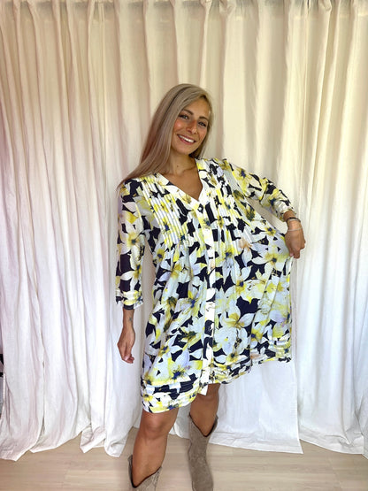 Jurk Joseph Janard bloemenprint geel,donkerblauw maat 40