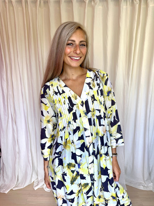 Jurk Joseph Janard bloemenprint geel,donkerblauw maat 40