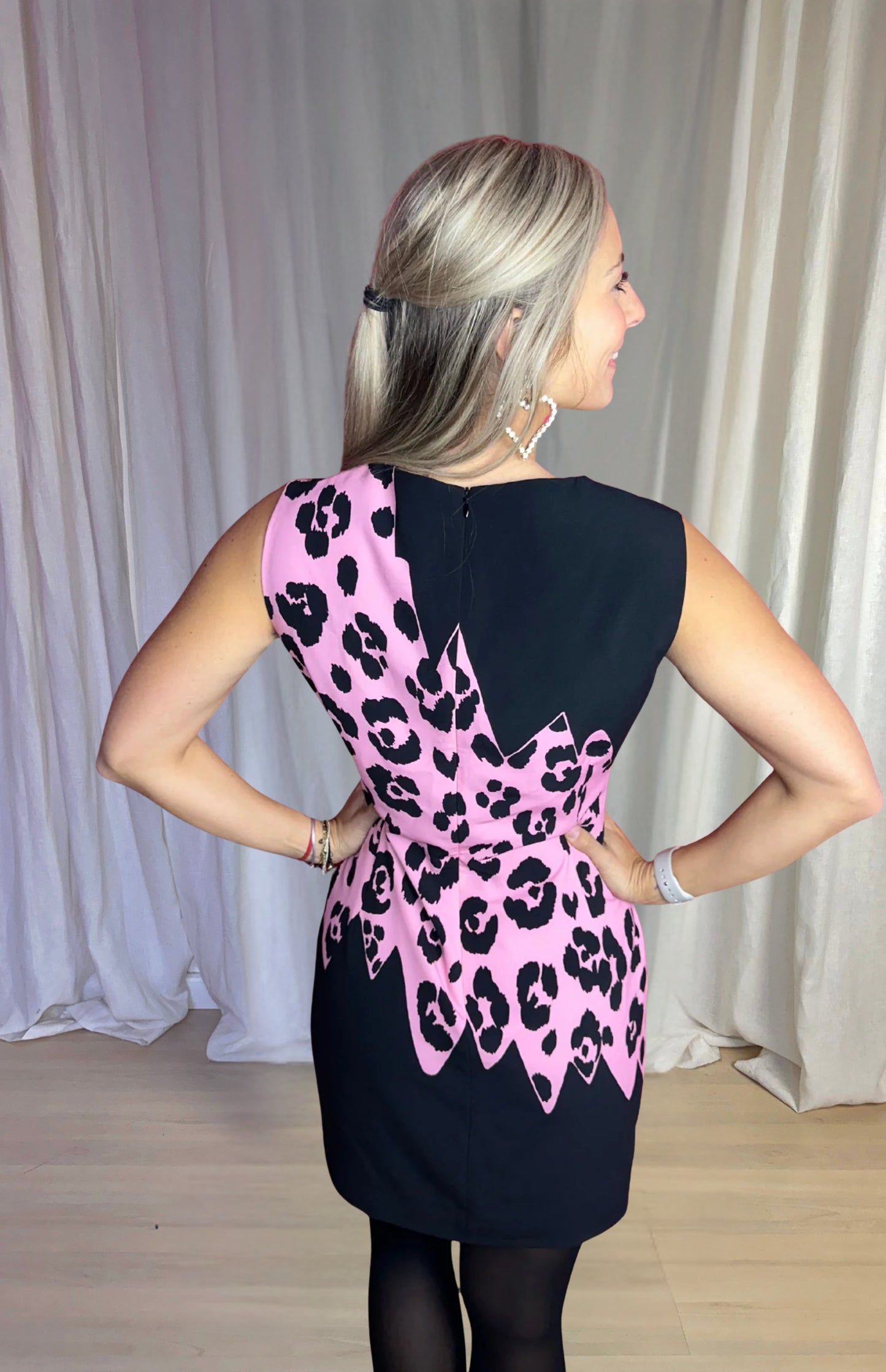 Jurk Moschino panterprint zwart/roze maat M