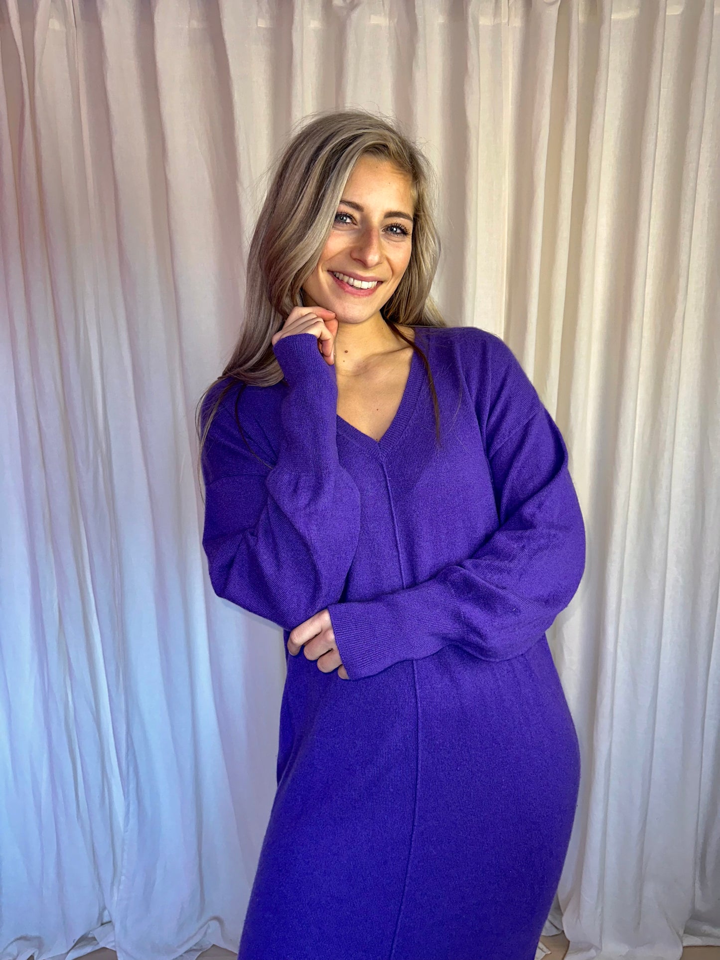 Jurk Notshy cashmere gebreid paars - Maat XL