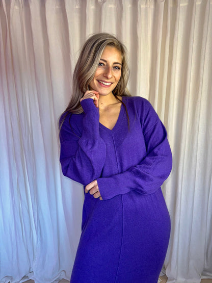 Jurk Notshy cashmere gebreid paars - Maat XL
