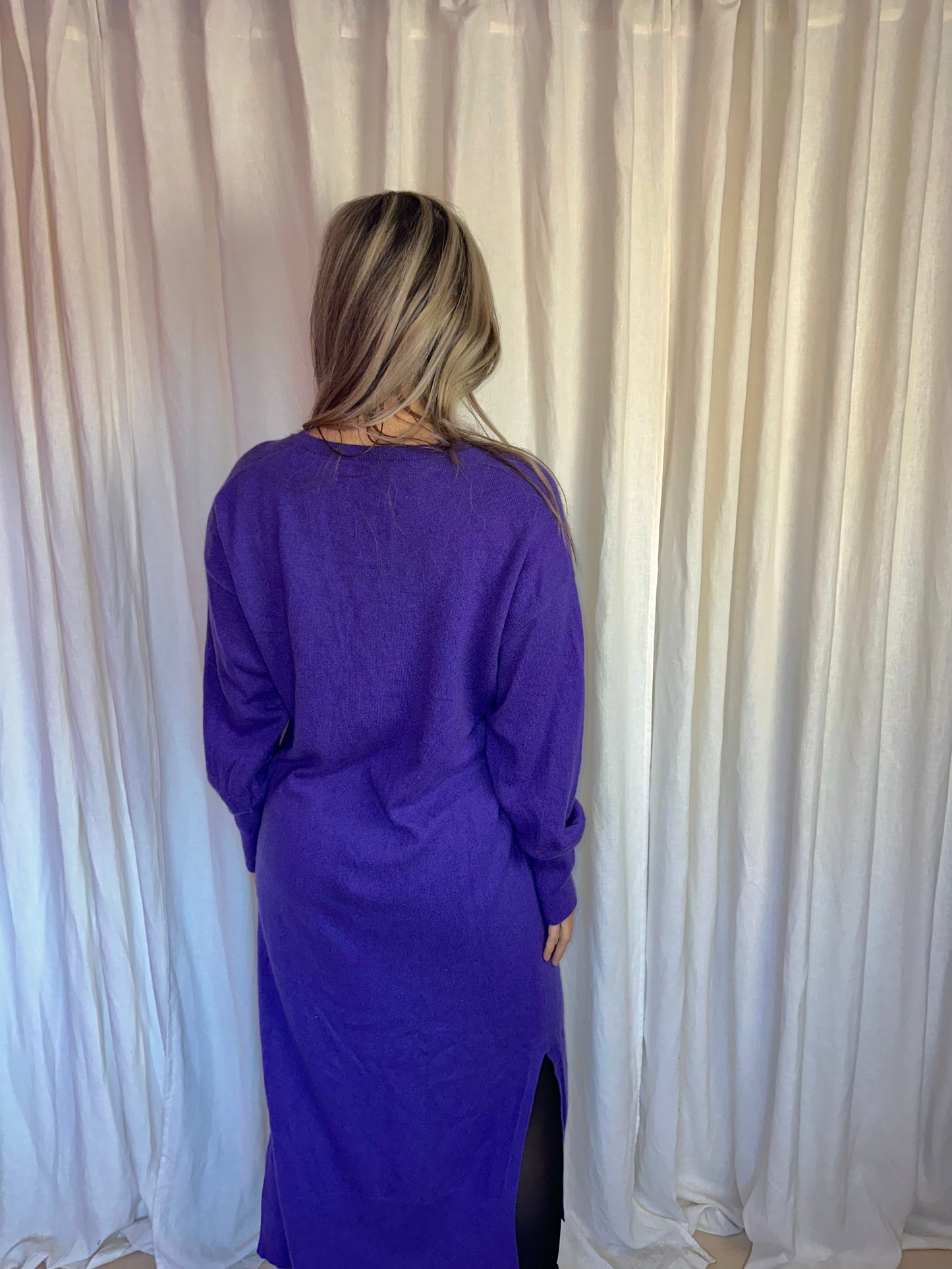 Jurk Notshy cashmere gebreid paars - Maat XL