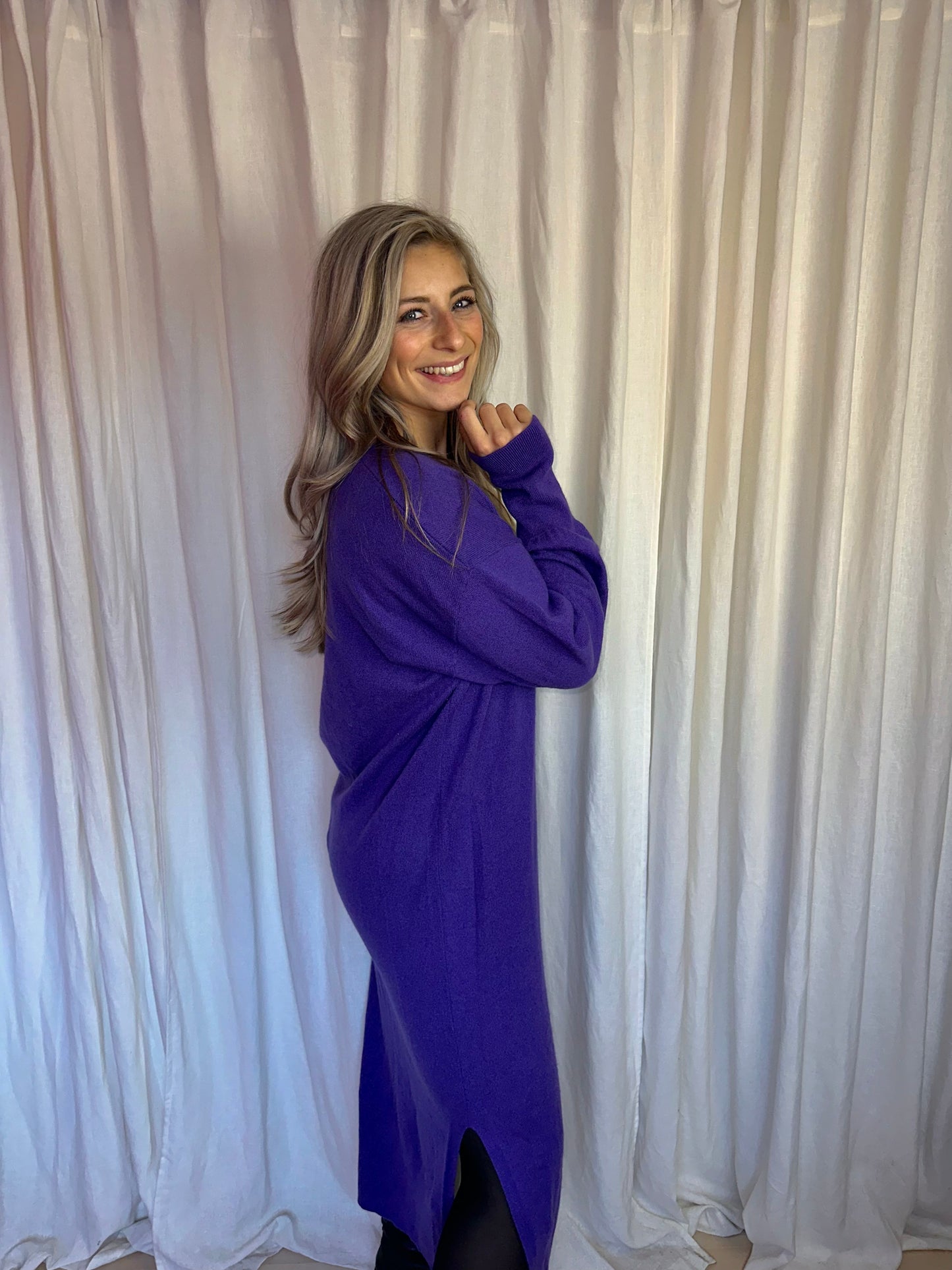 Jurk Notshy cashmere gebreid paars - Maat XL