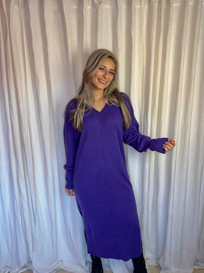 Jurk Notshy cashmere gebreid paars - Maat XL