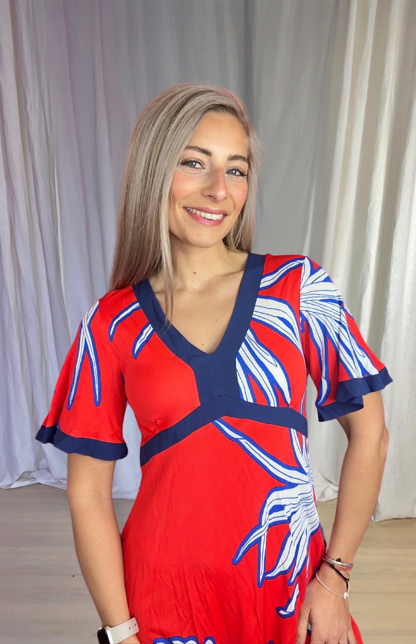 Jurk Pinko bloemenprint rood, wit, blauw maat S
