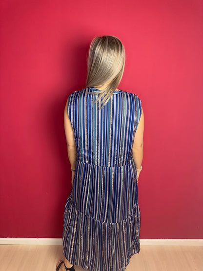 Jurk SET Maxi Streep Blauw/Goud – Damesjurk Maat 42
