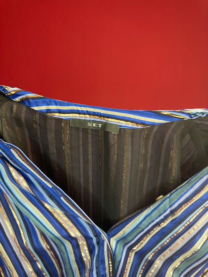Jurk SET Maxi Streep Blauw/Goud – Damesjurk Maat 42