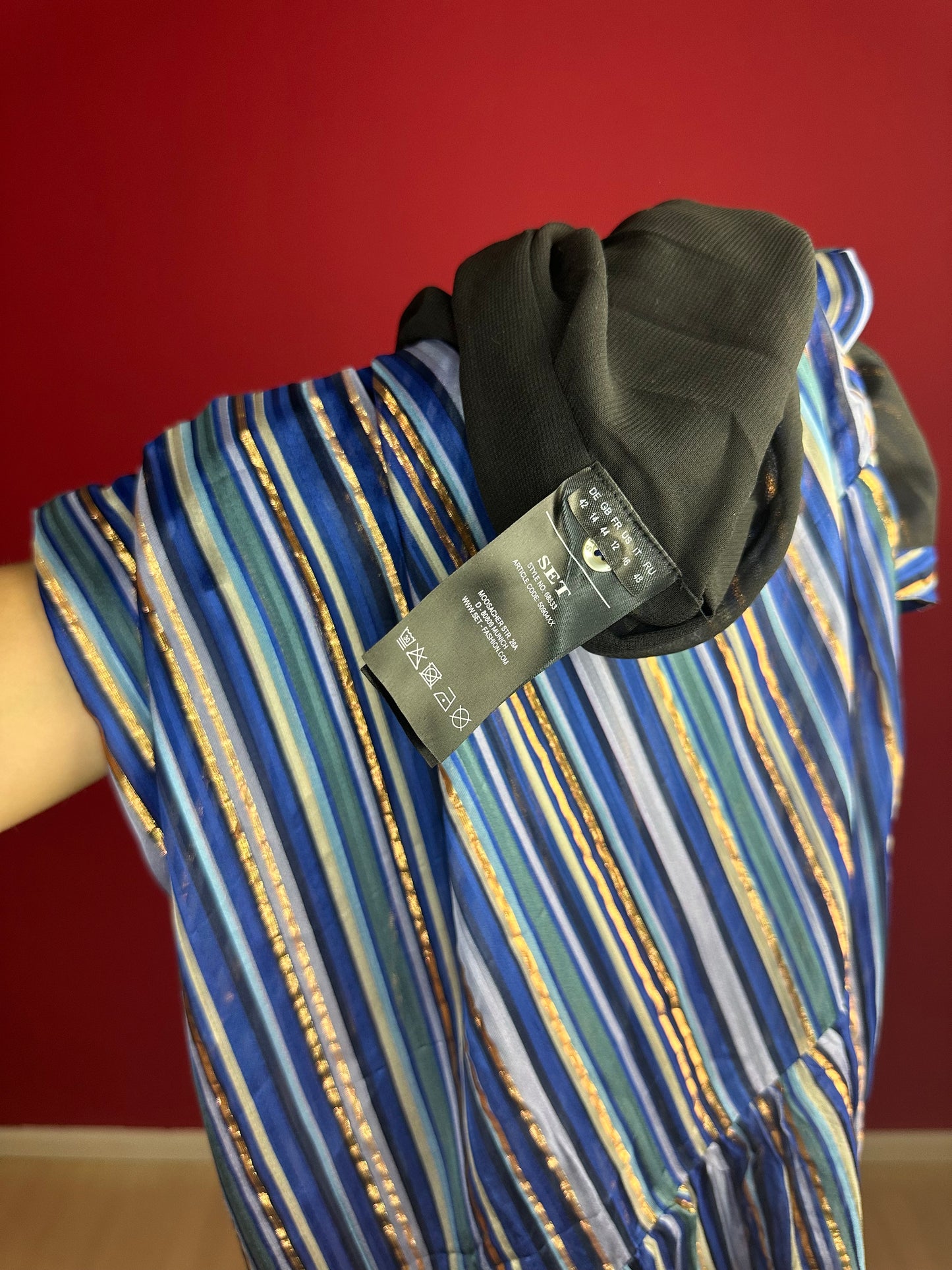 Jurk SET Maxi Streep Blauw/Goud – Damesjurk Maat 42