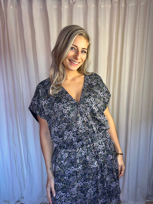 Jurk SET bloemenprint lila - Maat 42