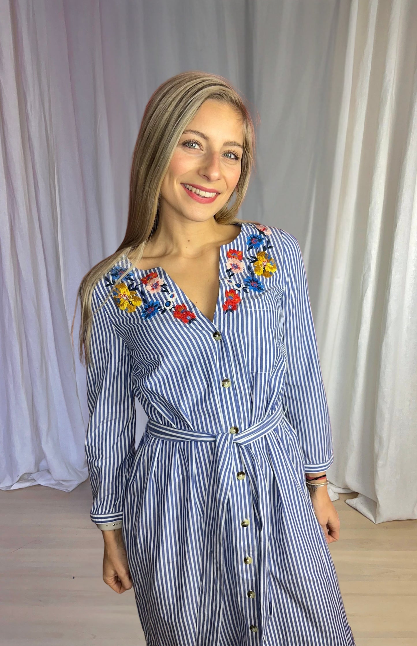 Jurk SET streep blauw, wit - Maat 38