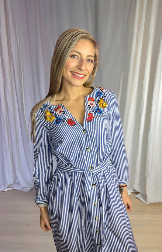 Jurk SET streep blauw, wit - Maat 38