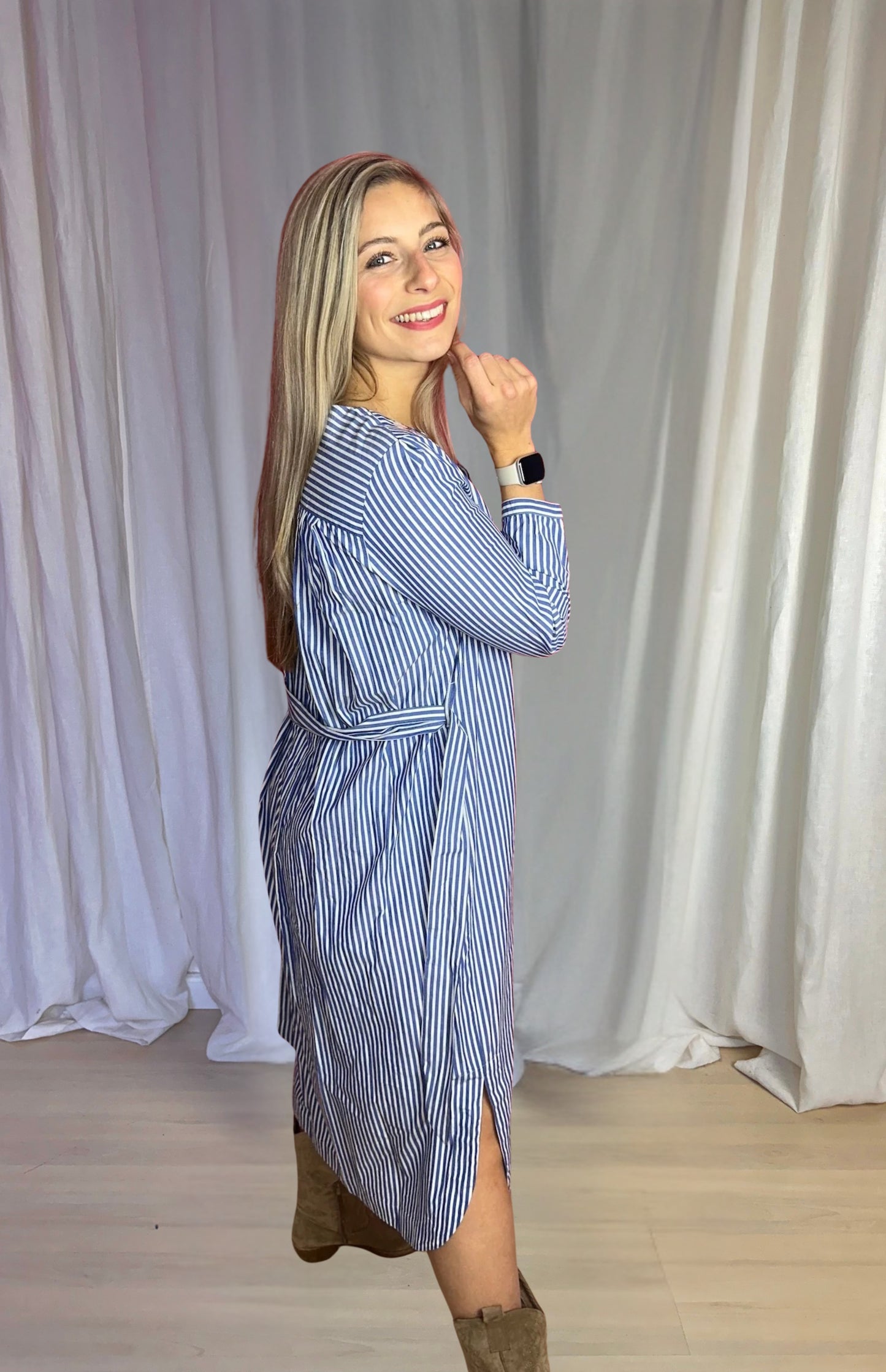 Jurk SET streep blauw, wit - Maat 38