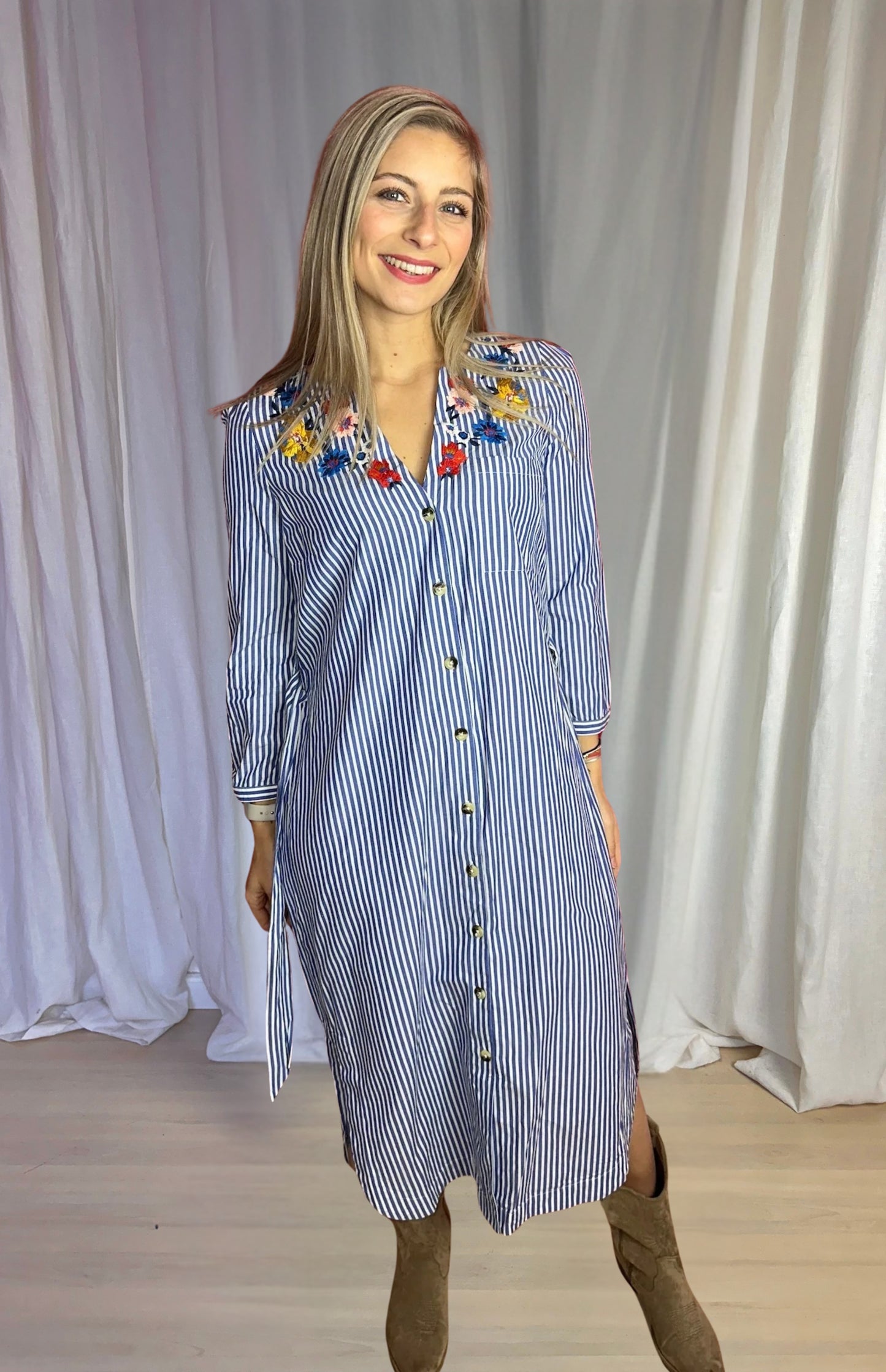 Jurk SET streep blauw, wit - Maat 38