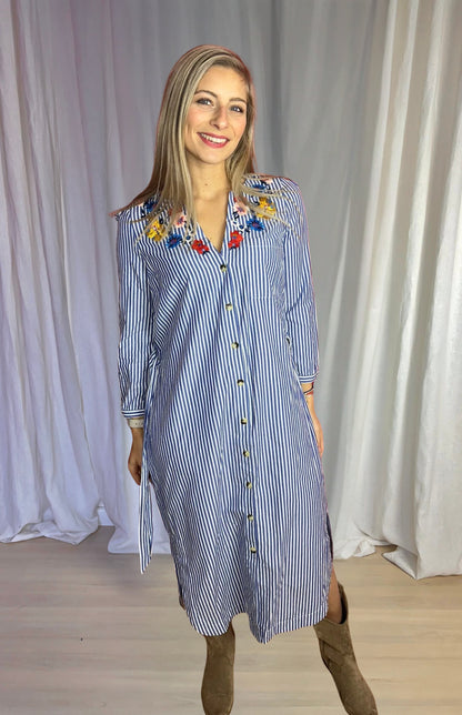 Jurk SET streep blauw, wit - Maat 38