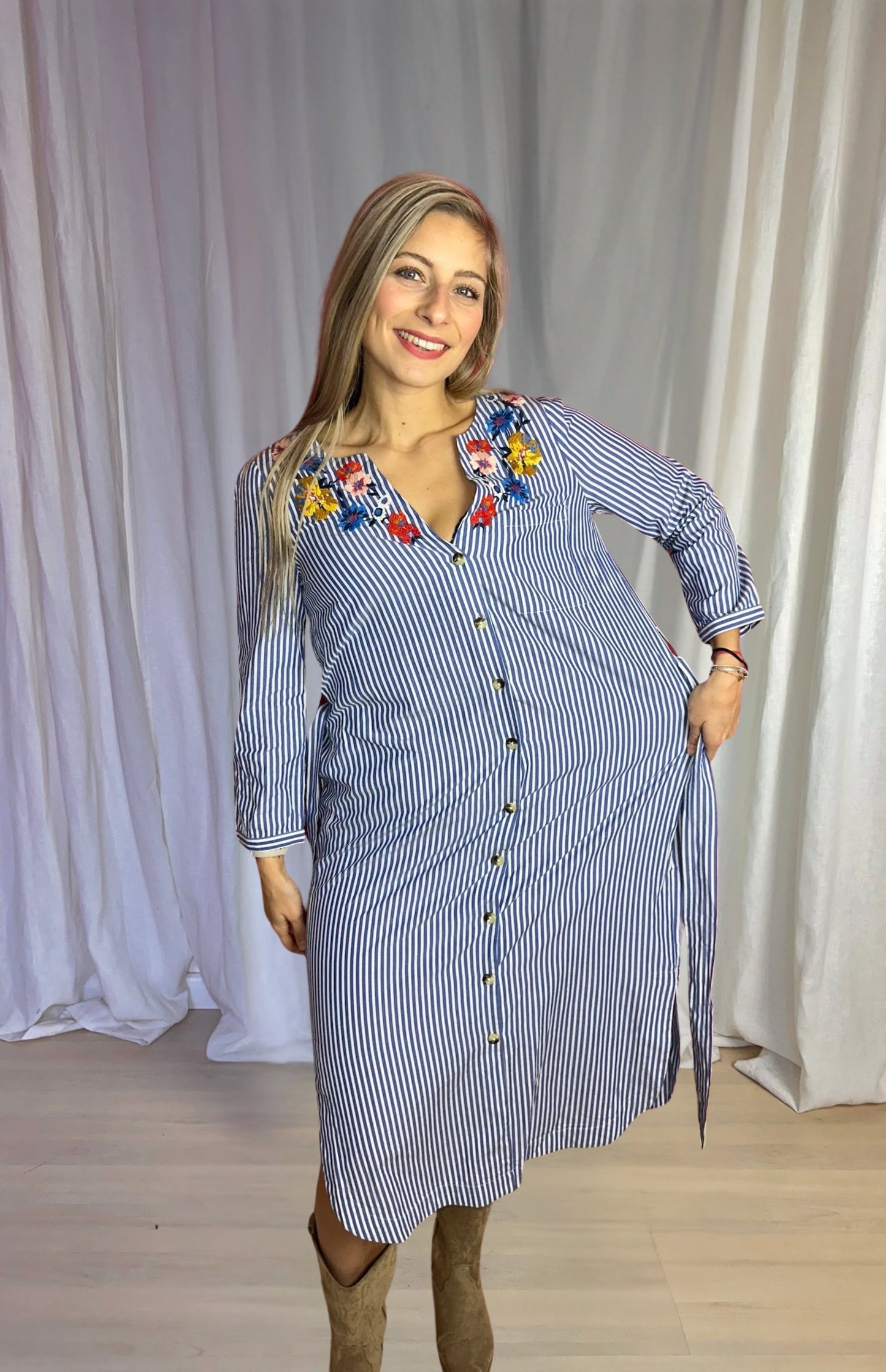 Jurk SET streep blauw, wit - Maat 38